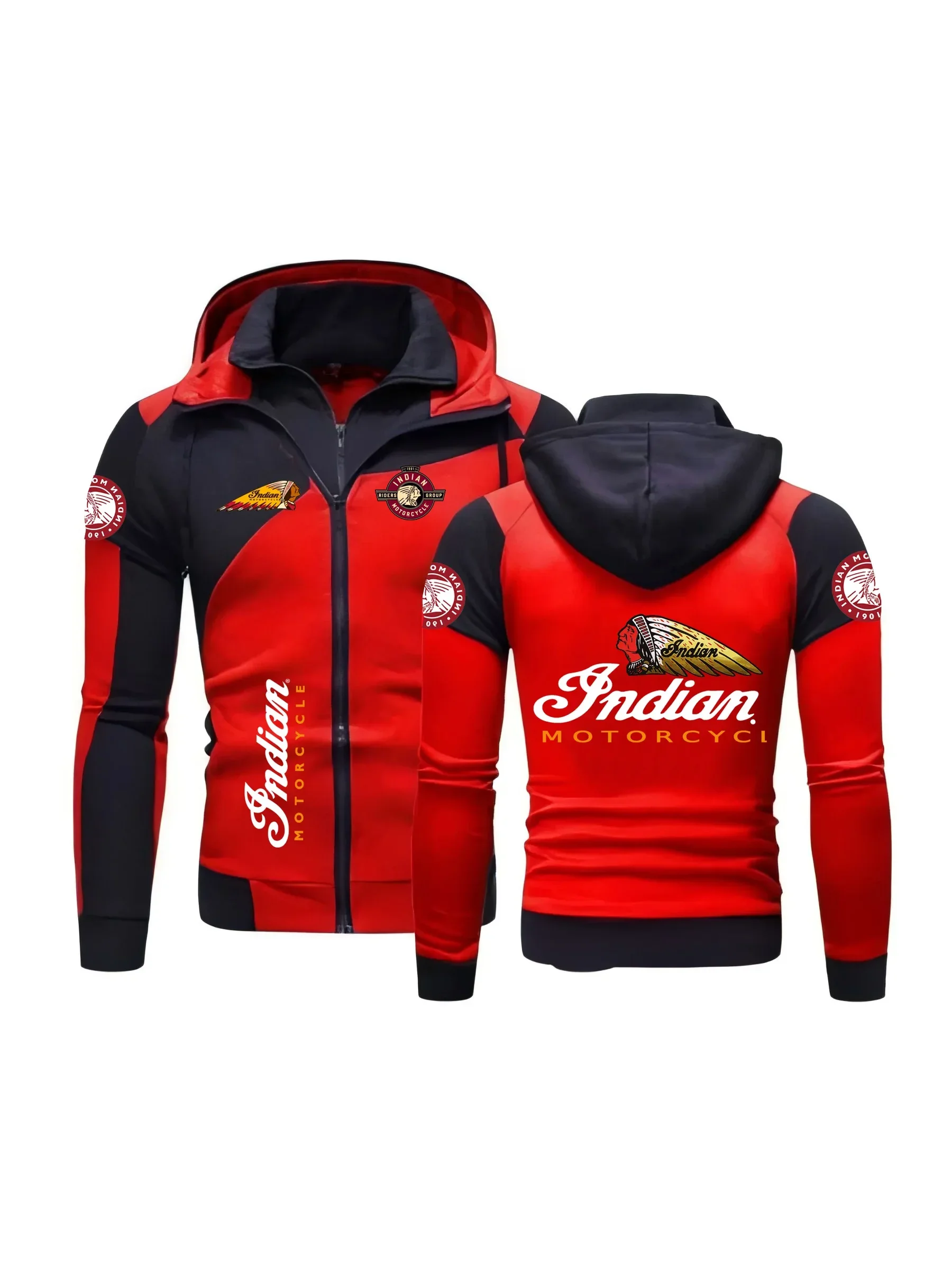 AliExpress New Indian LOGO Men's T-shirt, Double-zipper Hooded Sweatshirt Coat, Suitable for Sports and Casual Wear, Outdoor Cycling, and O