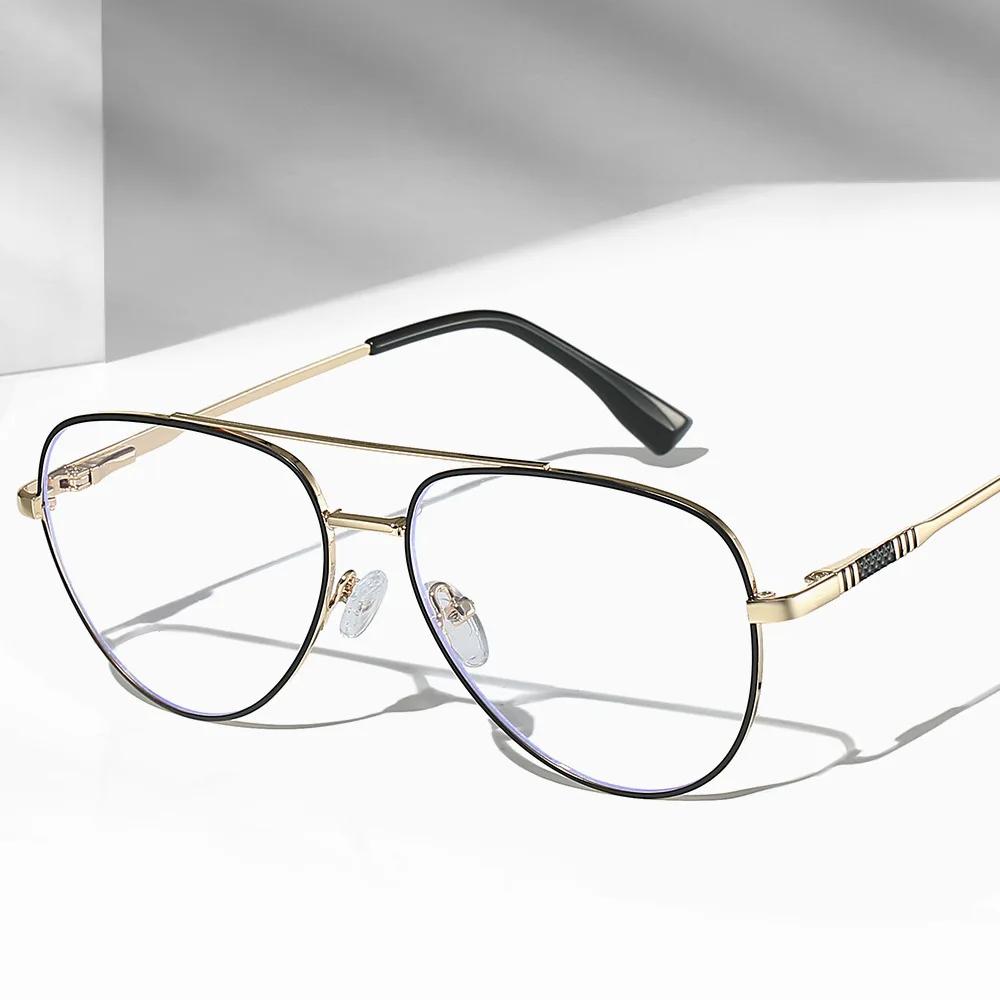 VICKY Double Bridge Anti-Blue Light Reading Glasses Men\'s Metal Pilot Style Leisure Travel Customized Prescription Myopia RS6912