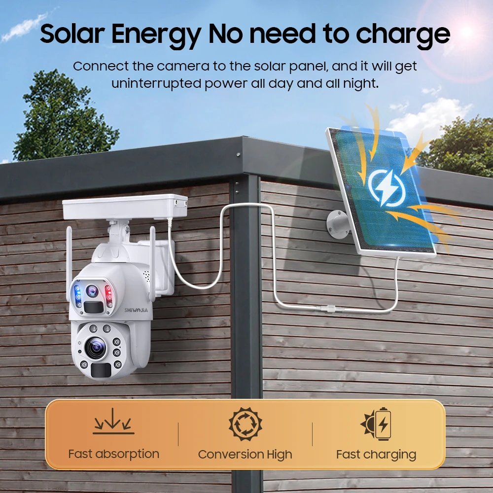 SHIWOJIA 20X ZOOM 8MP 4G SIM Solar Camera Outdoor 360° Wireless WIFI Battery Security Cameras with Solar Panel PIR Night Vision