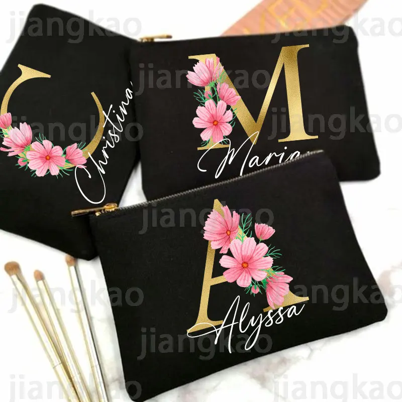 Bolsa de maquiagem personalizada com inicial personalizada com nome, estojo cosmético de noiva, monograma, bolsa de higiene pessoal, presentes para