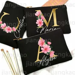 Bolsa de maquiagem personalizada com inicial personalizada com nome, estojo cosmético de noiva, monograma, bolsa de higiene pessoal, presentes para dama de honra