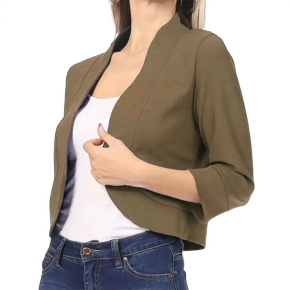 Veste de bureau courte pour femme, blazer de trajet, manteau pour femme, point ouvert, coupe adt, manches trois quarts, vêtements d'extérieur doux, printemps, automne