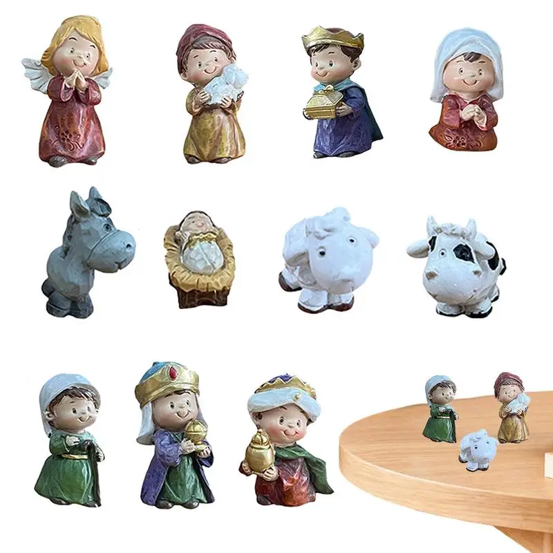 

11pcs Resin Holy Family Nativity Figurine Set Jesus Figurines Christmas Ornaments Decor Nativity Scene Set Tabletop Decoration