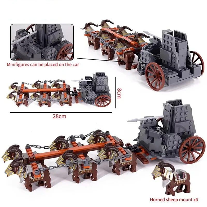 Mini Middle Ages Lord Rings Medieval Dwarf Wild Boar Goat Chariot Army Figures Building Blocks Bricks Kids Toys Christmas Gift
