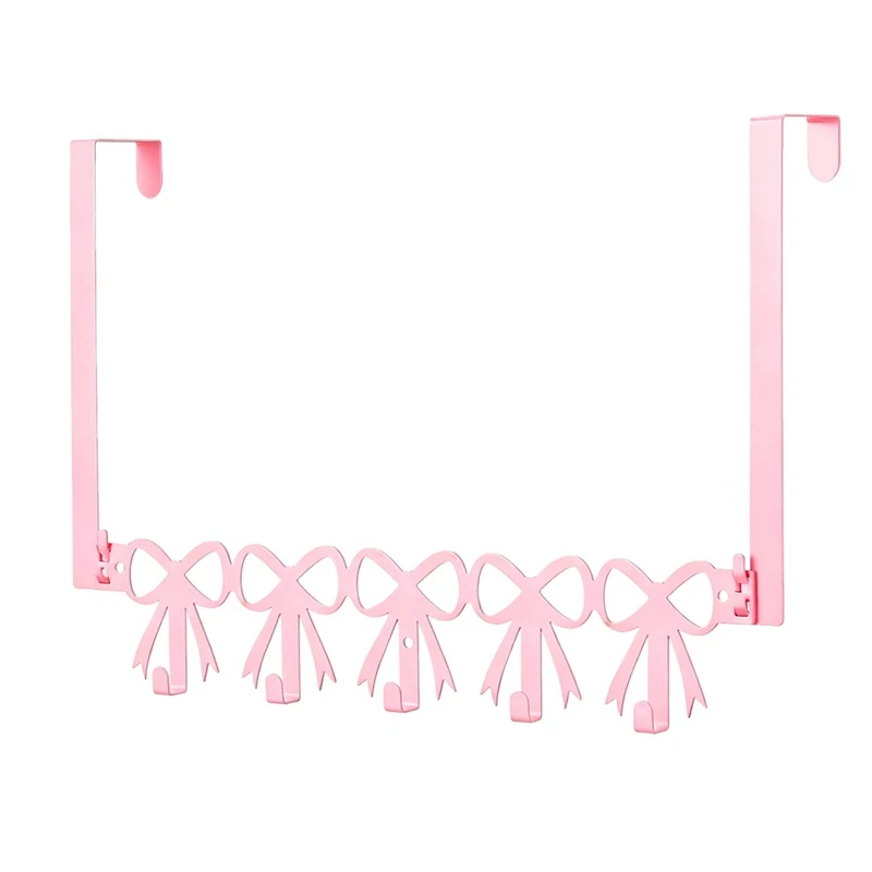 1pc Pink Heart Over The Door Hooks Hanger Wall Mount Towel Hanger Door Holder Organizer 5 Hooks Detachable Iron Bow Hooks