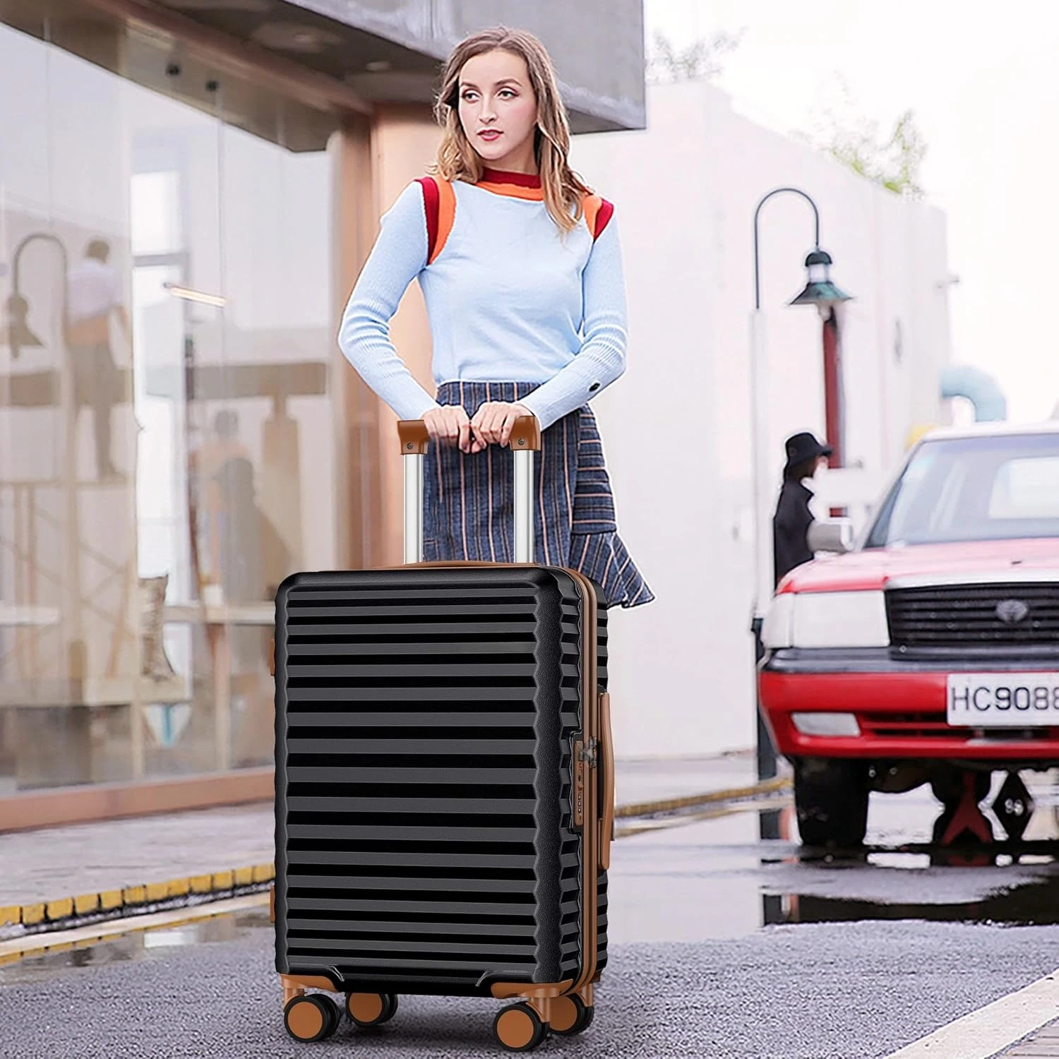 ZZH 수하물 세트 3피스 하드사이드 확장형 여행가방 더블 스피너 휠 TSA 잠금장치 블랙 (20인치/24인치/28인치)