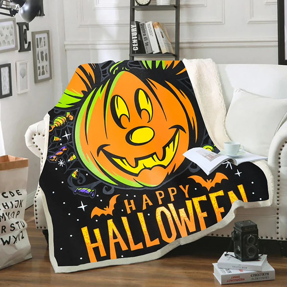 Happy Halloween Pumpkin Lantern Printed Soft Throw Blanket Sherpa Backing Kids Girls Boys Christmas Gift 150X200CM on Bed Sofa