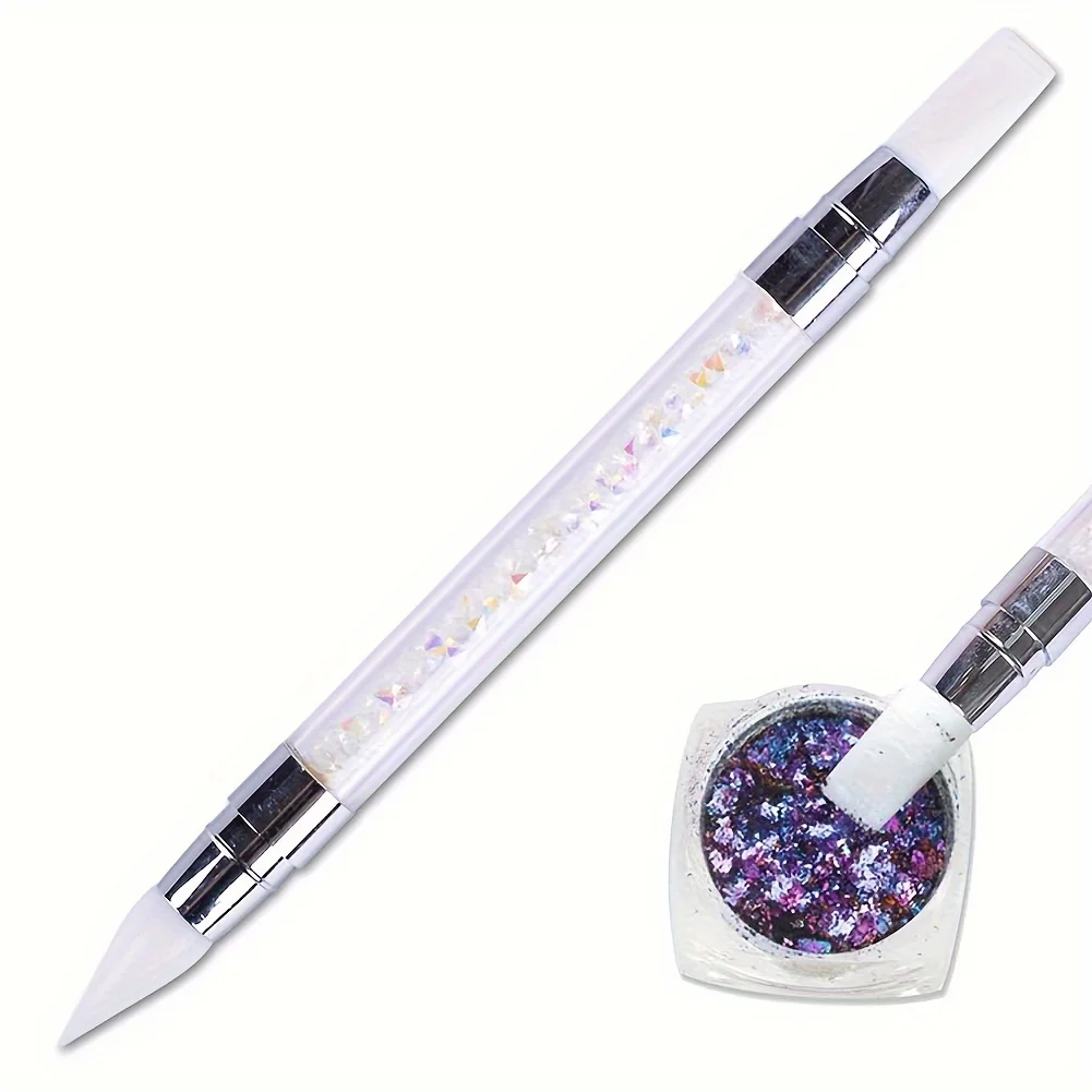 Dual-ended Silicone Nail Art Carving Pen Nail Art Brush Carving Mirror Glitter Powder Dotting Painting Nail Pen Manicure Tools