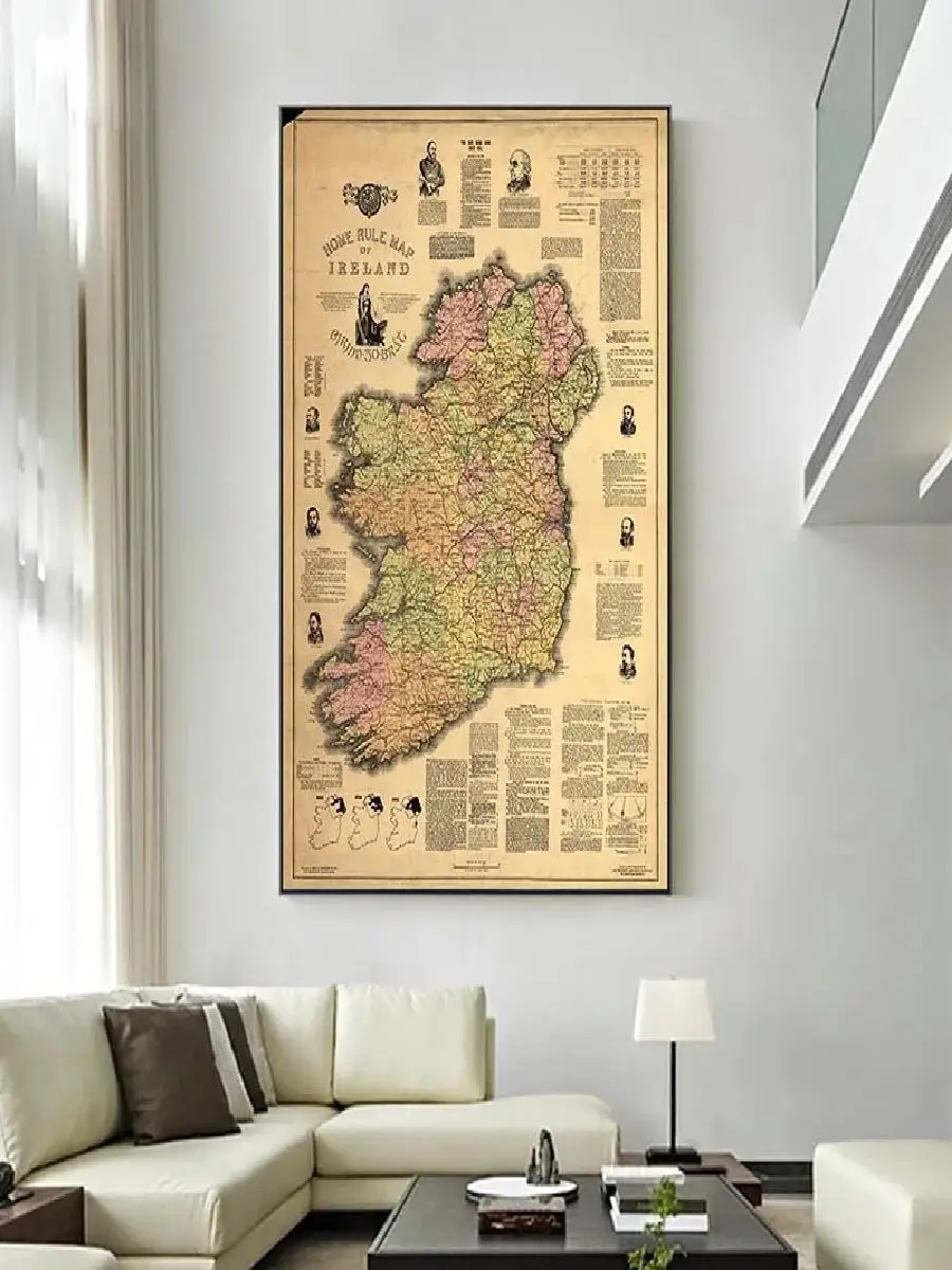 Modern Abstract Vintage Map of Ireland  Oil Canvas Wall Art for Living Room Decor  Unframed Decorative Prints  Posters