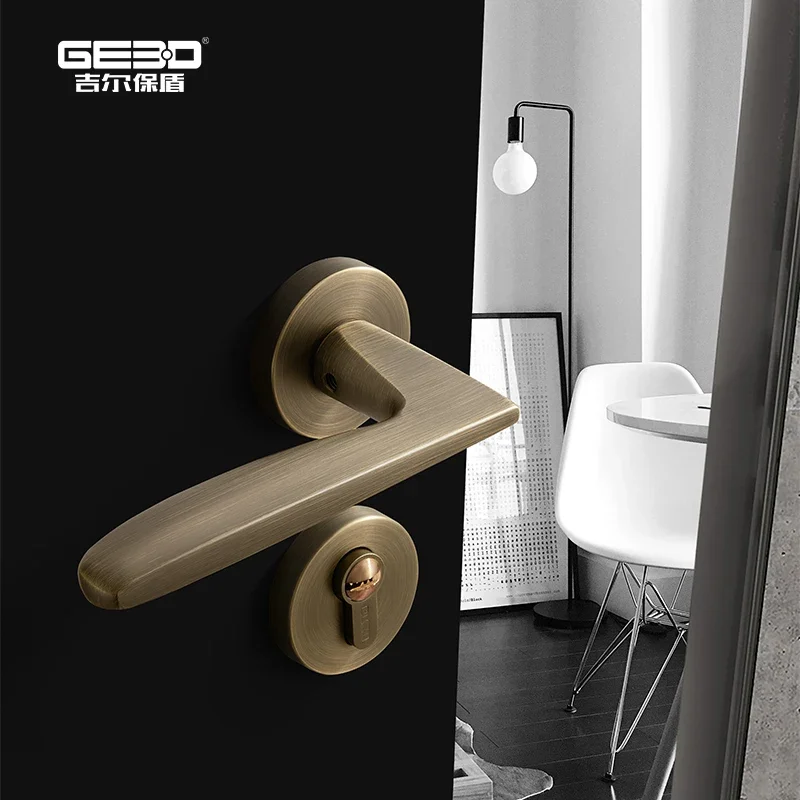 Jill Bao Dun New Chinese Style r Lock Indoor Bedroom  Magnetic Silent Split Wood  Handle Blue Bronze r Lock