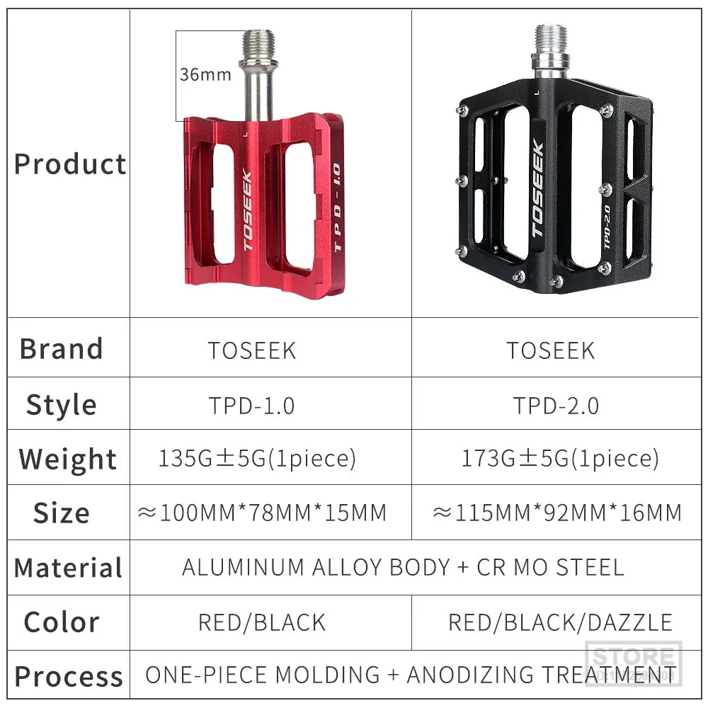 TOSEEK Ultra Light Mountain Bicycle Pedal 2 Bearing Du Seal Aluminum Bike Pedals Anti Slip