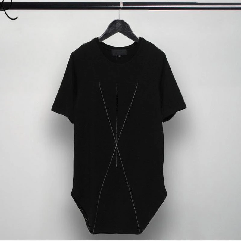 

2026 New Korean Style Men T-Shirt Dark Series Irregular Hem Line Embroidery O-Neck Short Sleeve Casual Streetwear Hip Hop Tops