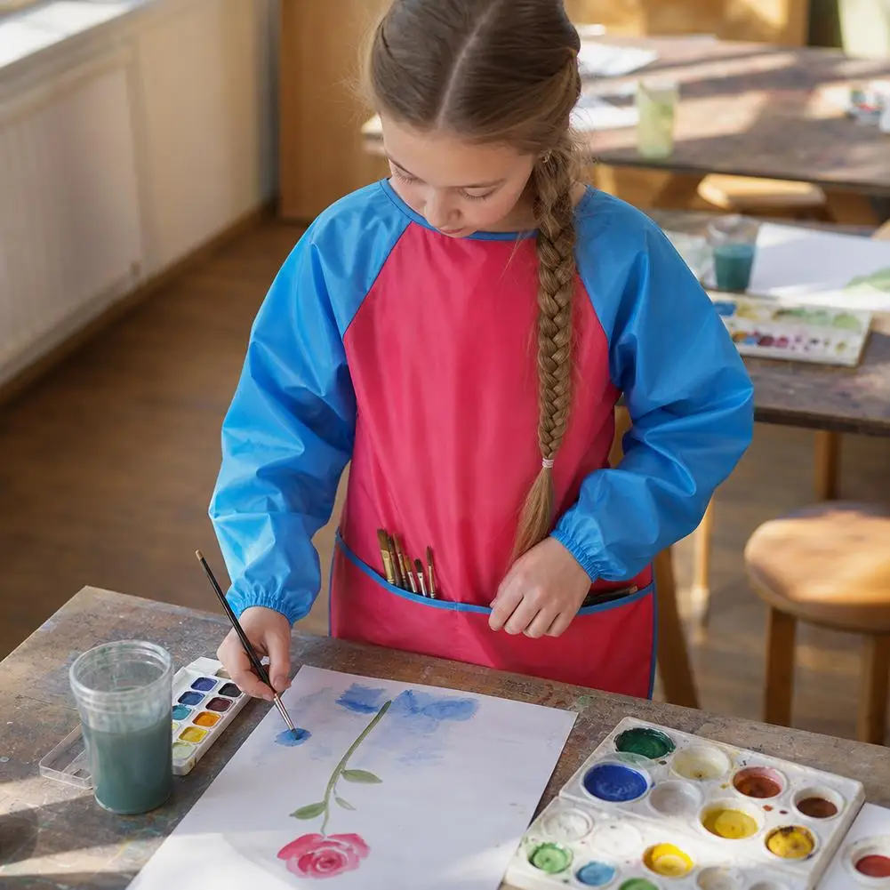 Waterproof Children Aprons with Long Sleeve Children Art Baking Craft Kitchen Waterproof Art Kids Painting Apron Cooking Bib