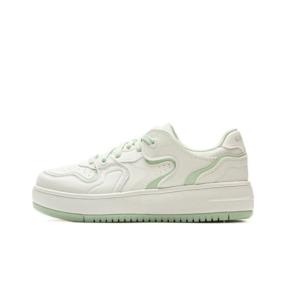 Li Ning Cheese Low top Skateboard Shoes Women's White Green AGCV098-1
