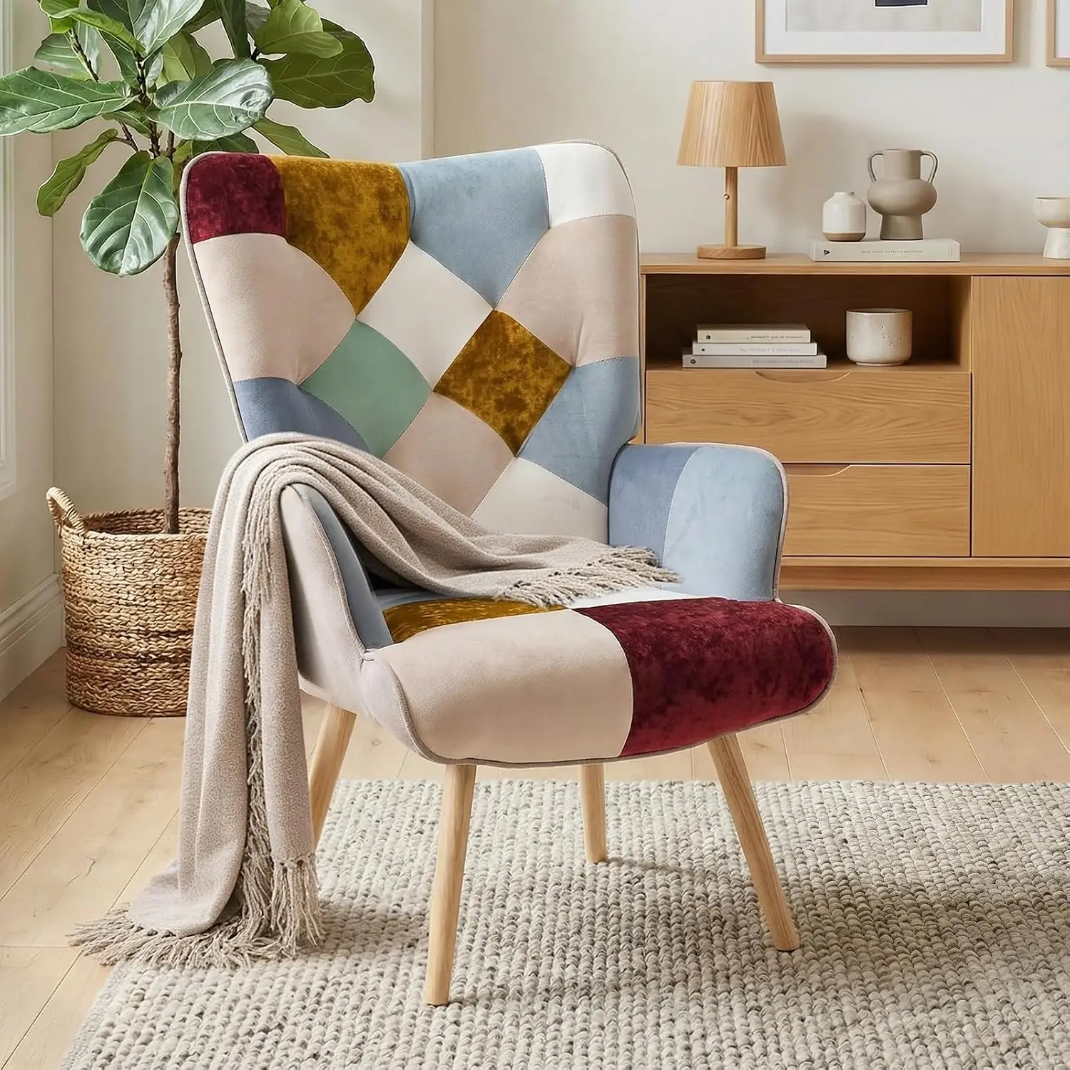 High Back Armchair Modern Accent Chair Velvet Upholstered Living Room Bedroom Waiting Room, Customized