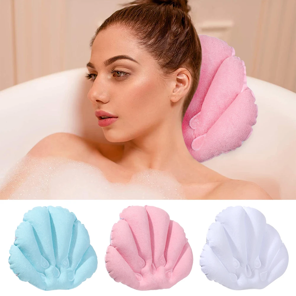 Weiches Spa-Nackenbadkissen mit Saugnäpfen, aufblasbares Frottee, fächerförmiges Nackenstützkissen, Badewannenkissen