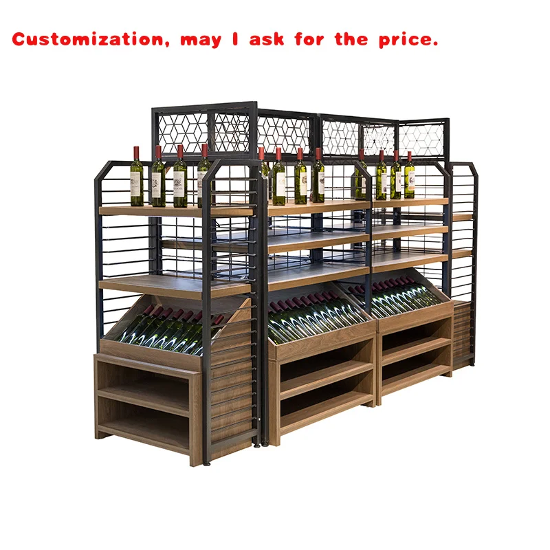 

custom.Custom Supermarket Wine Cellar Red Wine Glass Bottle Beer Drink Alcoholic Beverage Wooden Display Cabinet Shelf Stand