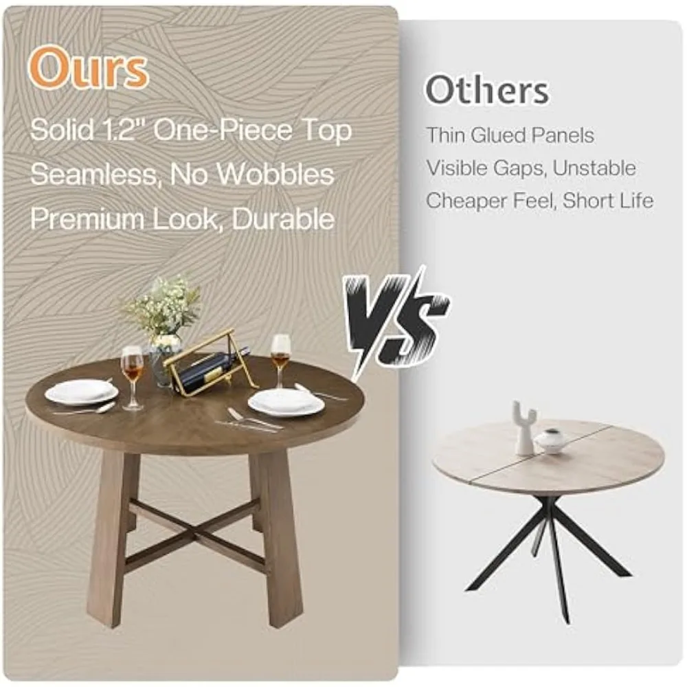 طقم طاولة طعام مستديرة من الخشب الصلب مقاس 46 بوصة لـ 4 أشخاص، 5 قطع من أثاث المطبخ وغرفة الطعام في منتصف القرن مع كراسي مبطنة، Space-Savi