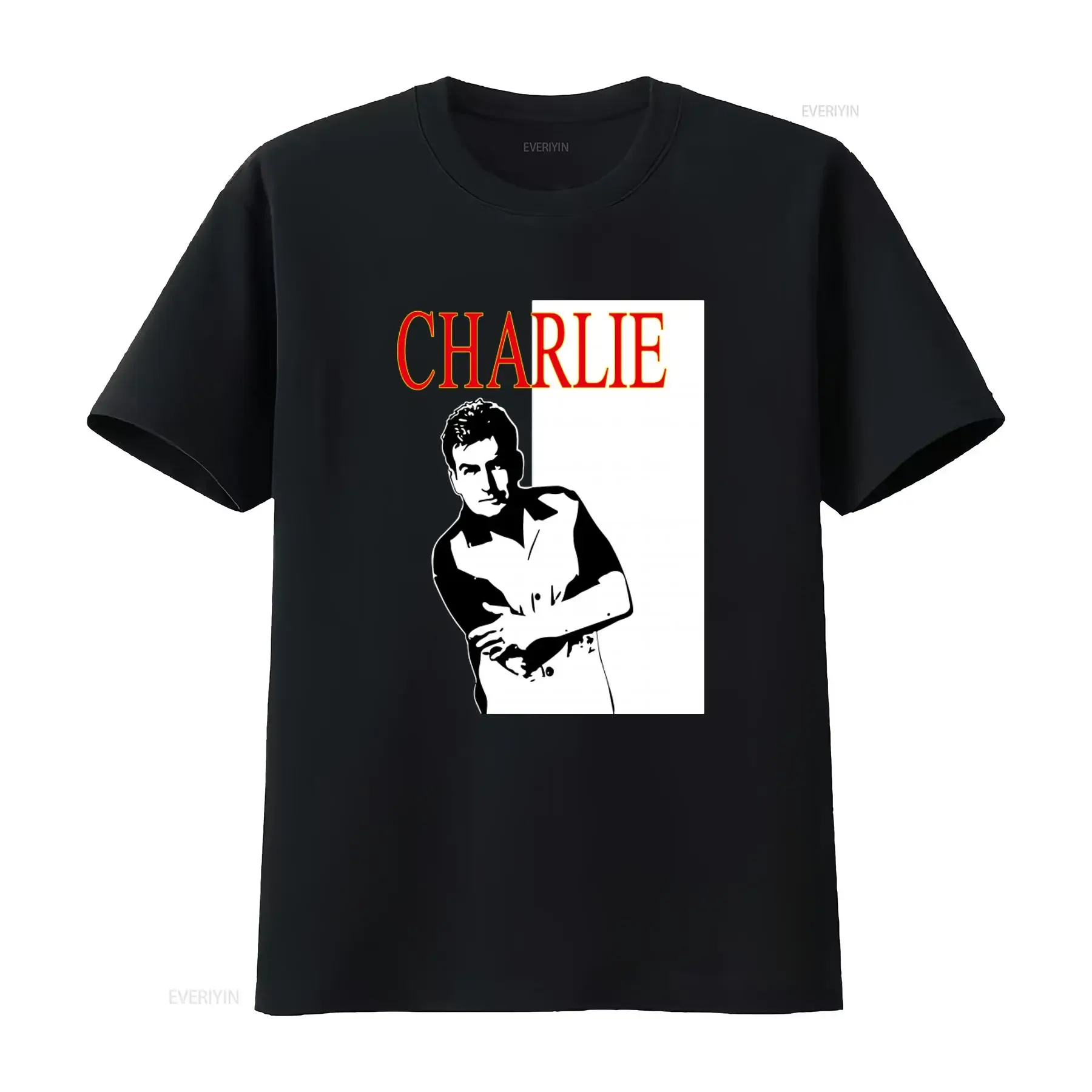 Charlie Harper Sheen Comedy Two A Half Men Print T Shirt for vintage Washed Versatile Soft streetwear Stretched Slightly Casual