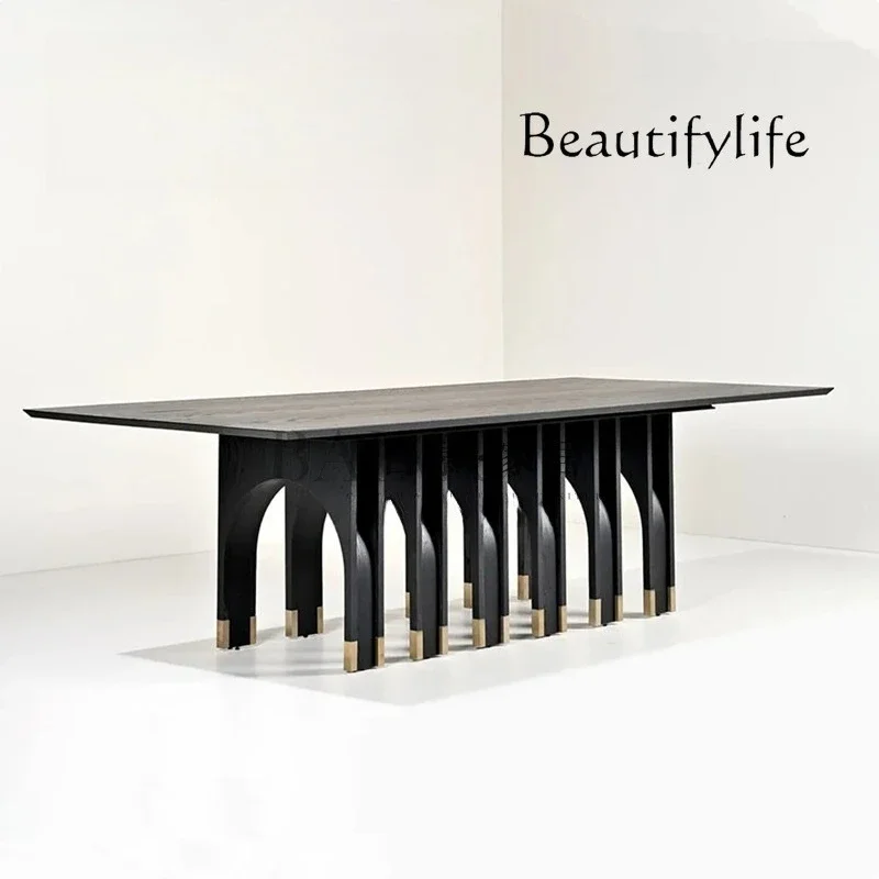 N44 New Italian high-end light luxury solid wood dining table Modern simple creative hotel club model room negotiation table