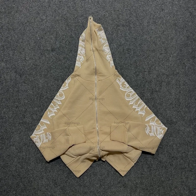 رسالة مطبوعة الأزياء قلنسوة بسحاب الرجال Y2k القوطية الشرير الأمريكية شارع العليا العصرية العلامة التجارية المتضخم البلوز النساء #5