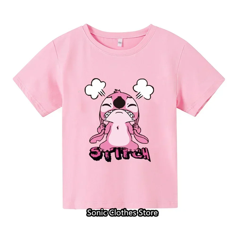 Summer T-shirt 3-14 Year Old Children's Top Lilo&Stitch Kawaii Cartoon Pattern Children's T-shirt Fashion Casual Style