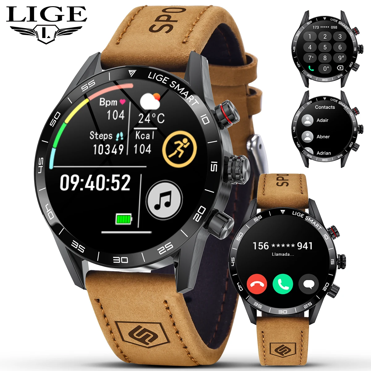 

LIGE 2024 Men Smartwatch Blood Pressure Health Monitor Smart Watch Bluetooth Calling Voice Assistant Wristwatch For Android IOS