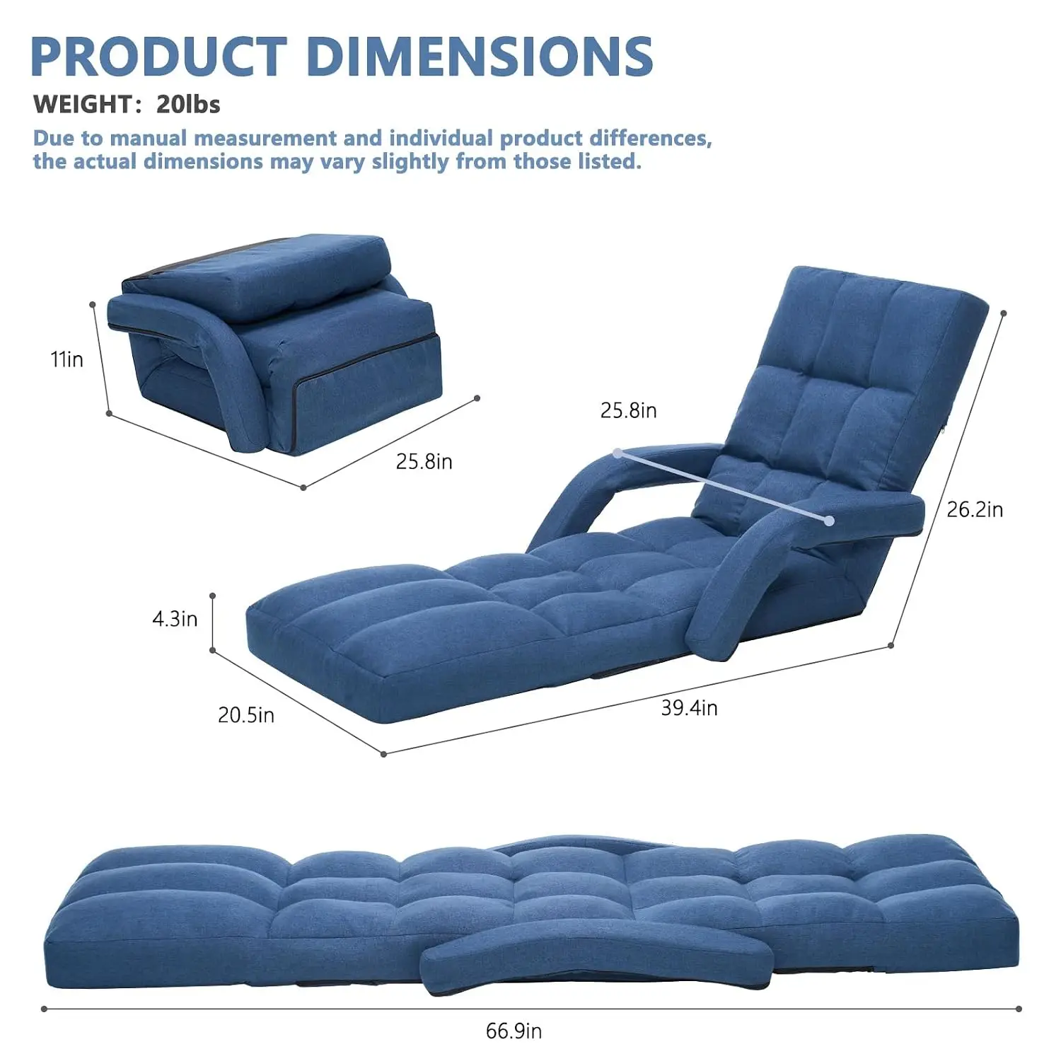 Adjustable Floor Gaming Chair with Armrests & Footrest, 14-Position Folding Lounge Sofa for Living Room Bedroom, Customized
