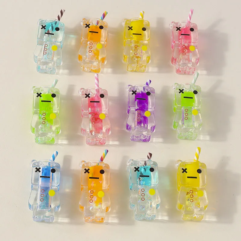 Leslie 5 stücke Harz niedlichen Pixel Person Perle Blase Tee Ohrring Charms DIY Schlüssel bund Halskette Anhänger Schmuck Herstellung Zubehör – Detail 1