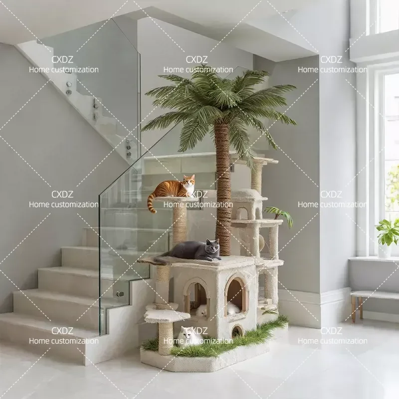 Cat Climbing Frame with Integrated Nest Large Luxury Pet Villa Stairs All Season Universal Cat Tree Shelf for Indoor Cats