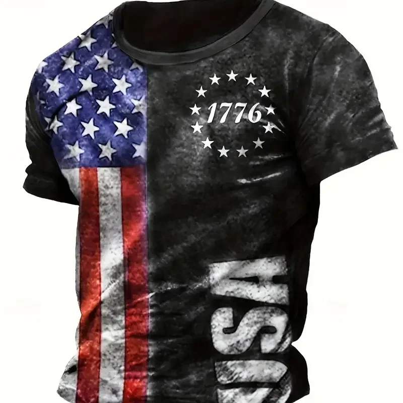 

Summer Men T Shirts American Flag 3D Printed Harajuku Round Neck Tee Shirt Casual Short Sleeve Tops Streetwear Fashion Clothing