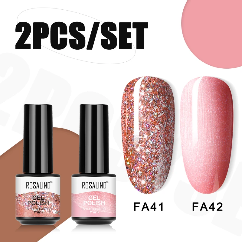 ROSALIND-Ensemble de vernis à ongles en gel semi-continu, ensemble de vernis à ongles rose vif, ensemble de gel pour ongles marron, couche de base supérieure, ensemble de lampe à ongles, 2 pièces