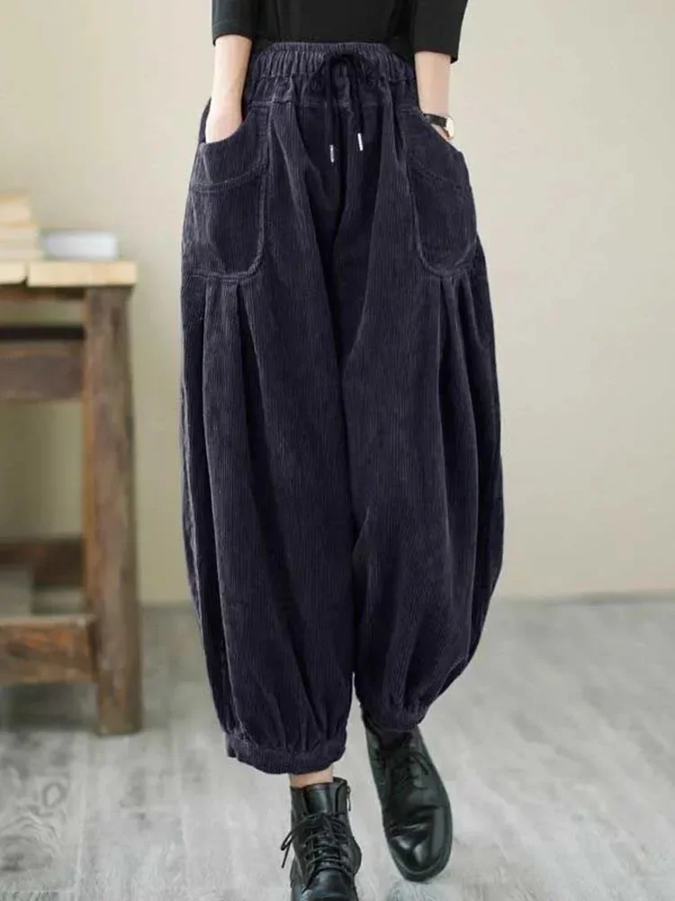 Baggy Corduroy Thicken Bloomers Pants Winter Womens High Waist Plush Velvet Harem Trousers Casual Warm E782