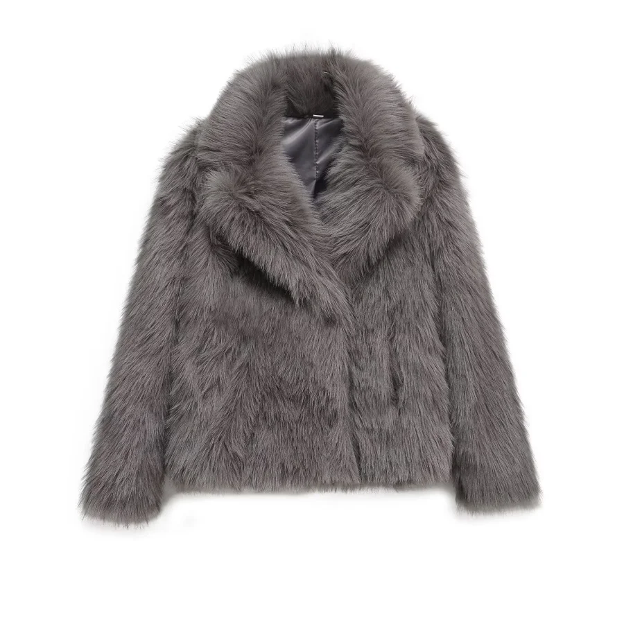 ETJ 2025 Herfst/Winter Nieuwe vrouwen ZW serie mode faux fur revers lange mouw korte jas dikke thermische jas 4360246