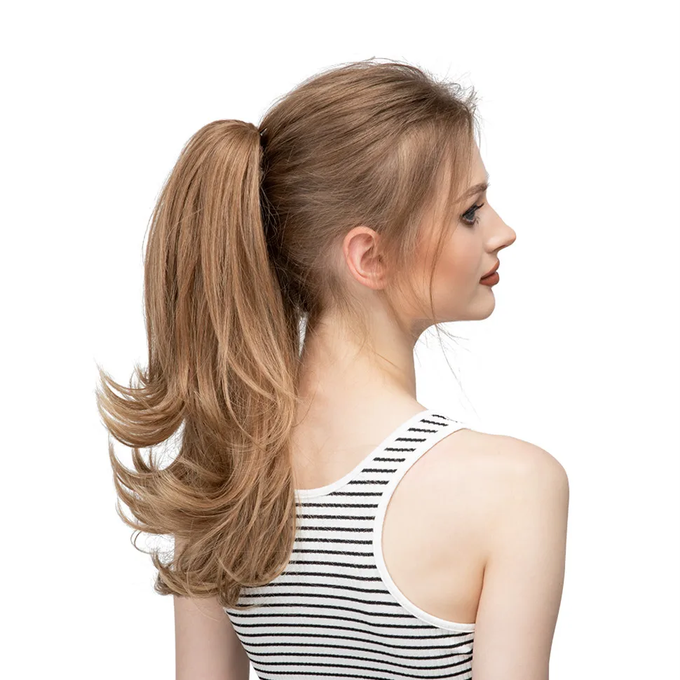 Synthetic Claw Clip In Ponytail Hair Extensions Wavy Hairpiece 14" Fake Blonde Black Hair False Pigtail With Elastic Band image 5