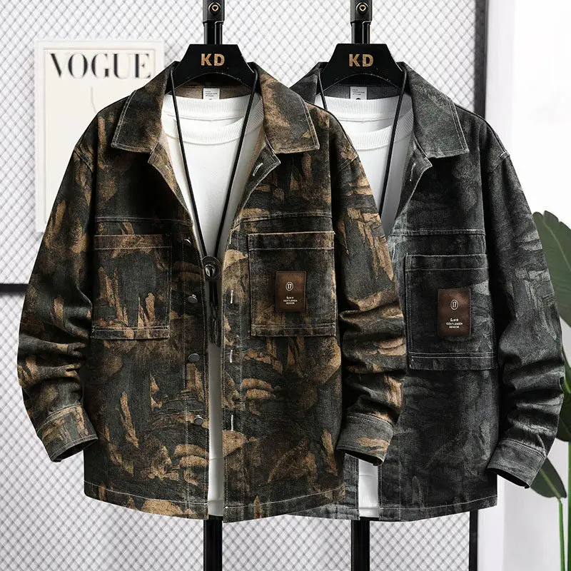 2025 Spring autumn new arrival men fashion jacket men's casual Long sleeves denim jackets male high quality printing denim coat