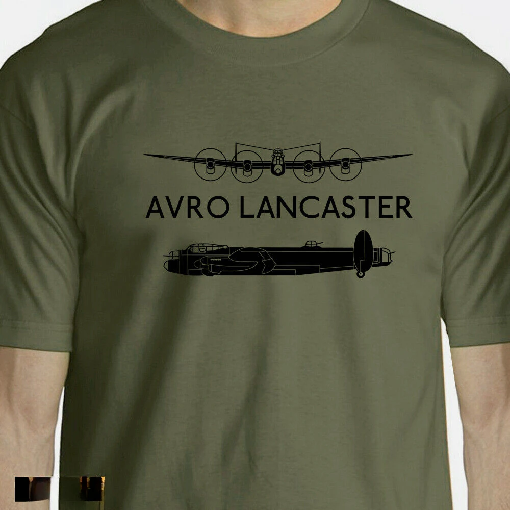 

Aeroclassic Silhouette WW2 Avro Lancaster Aircraft T-Shirt Short Sleeve Casual 100% Cotton Shirt
