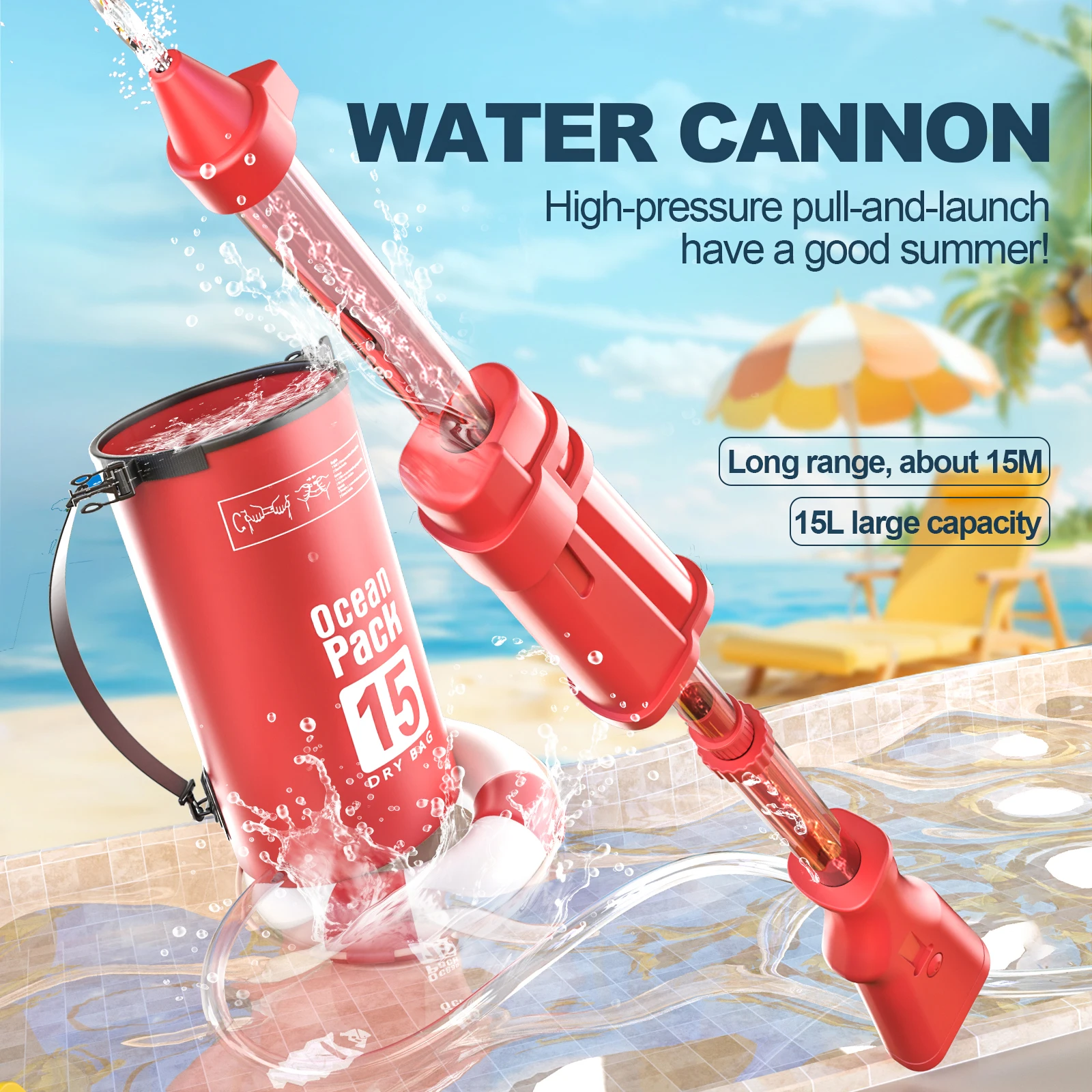 

WATER CANNON High-pressure pull-and-launch Squirt gun Long range, about 15M,15L large capacity Summer Outdoor Beach Water Toys