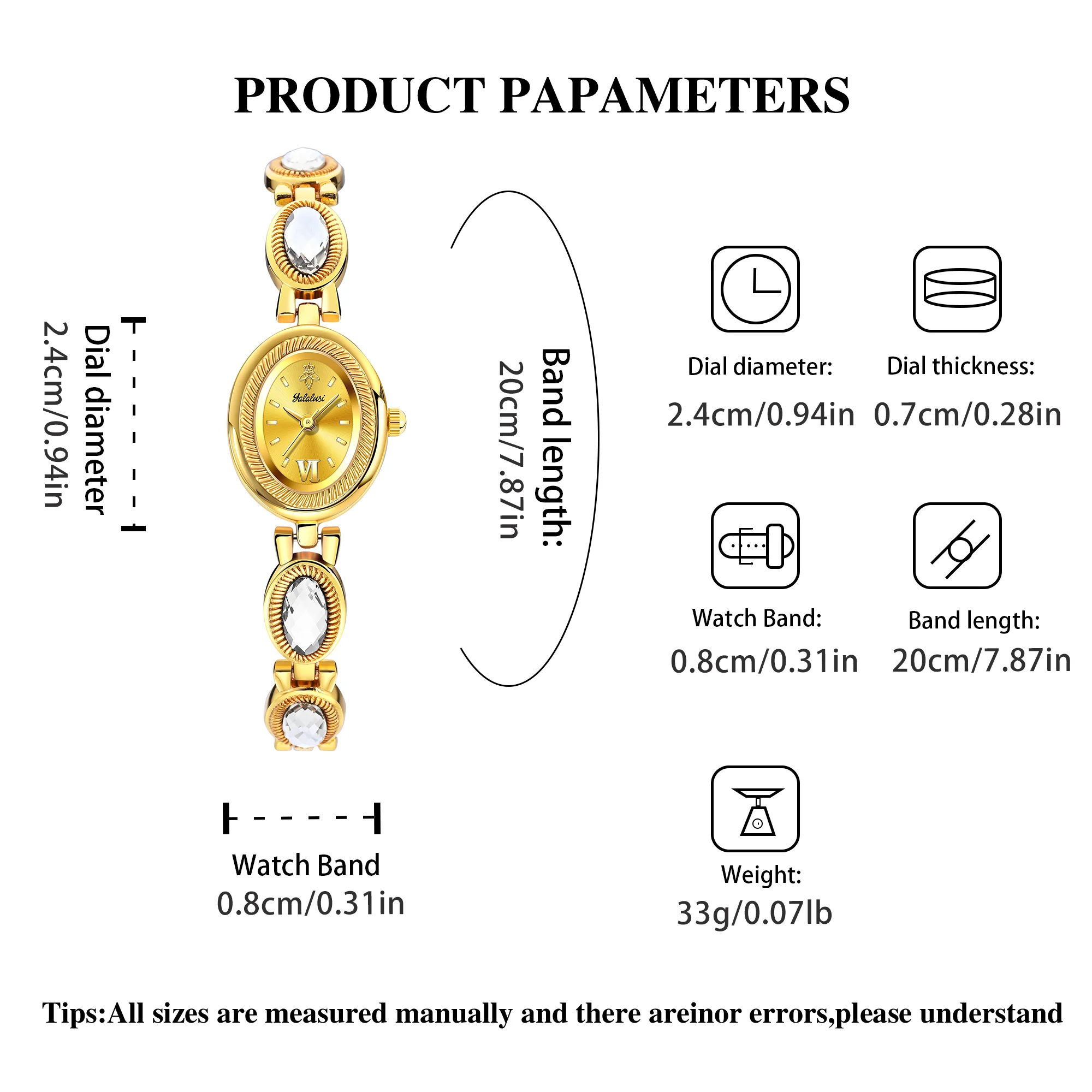 YaLaLuSi Fashionable, niche, Vintage-Style Ladies’ Wristwatch with Rhinestone Bracelet; Water-Resistant Quartz Watch Reloj