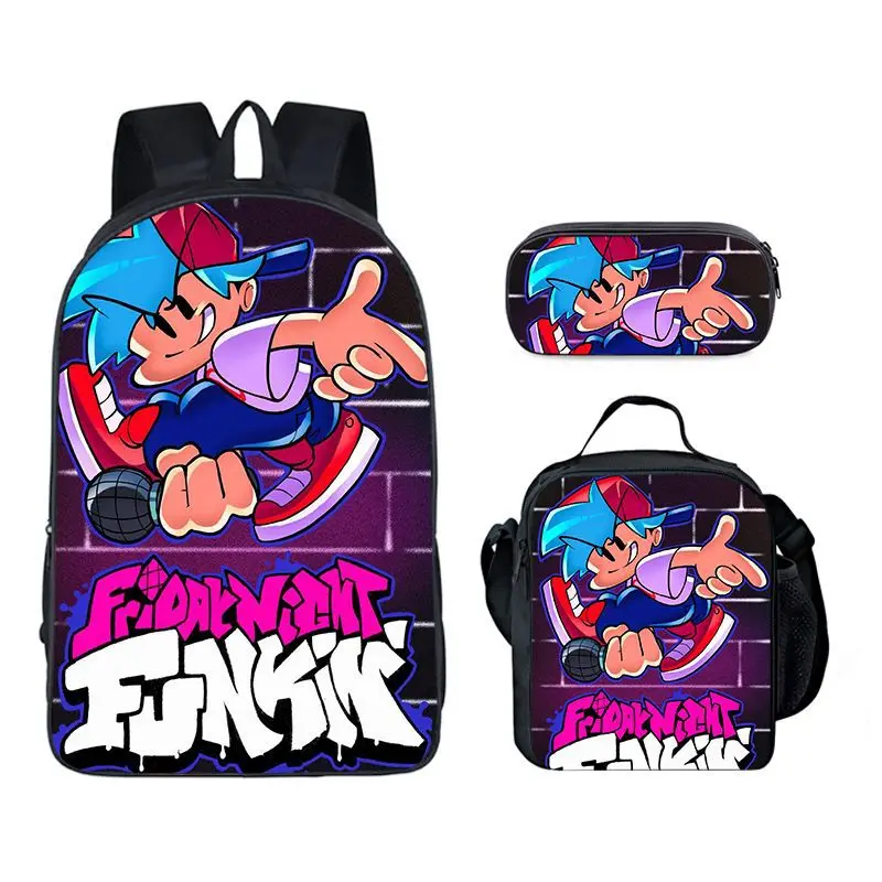 2026 Cartoon Funny Friday Night Funkin 3pcs/Set Backpack 3D Print School Student Bookbag Anime Laptop Daypack Lunch Bag Pencil