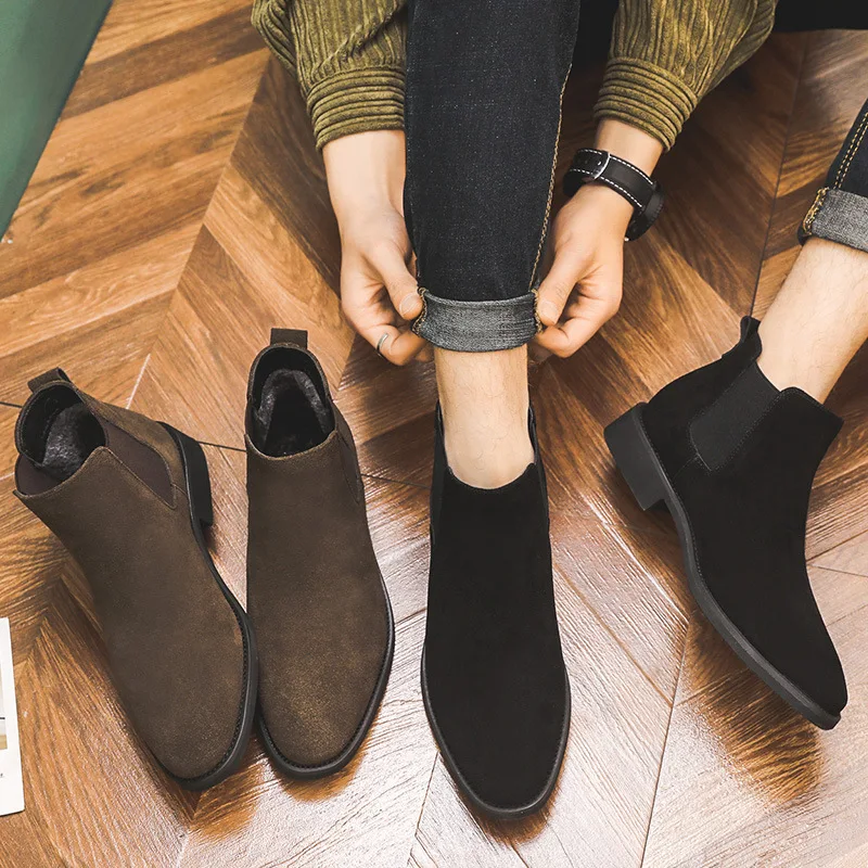 

Men's boots 2025 new style men's high top boots leather men's trendy set foot short boots Chelsea boots men