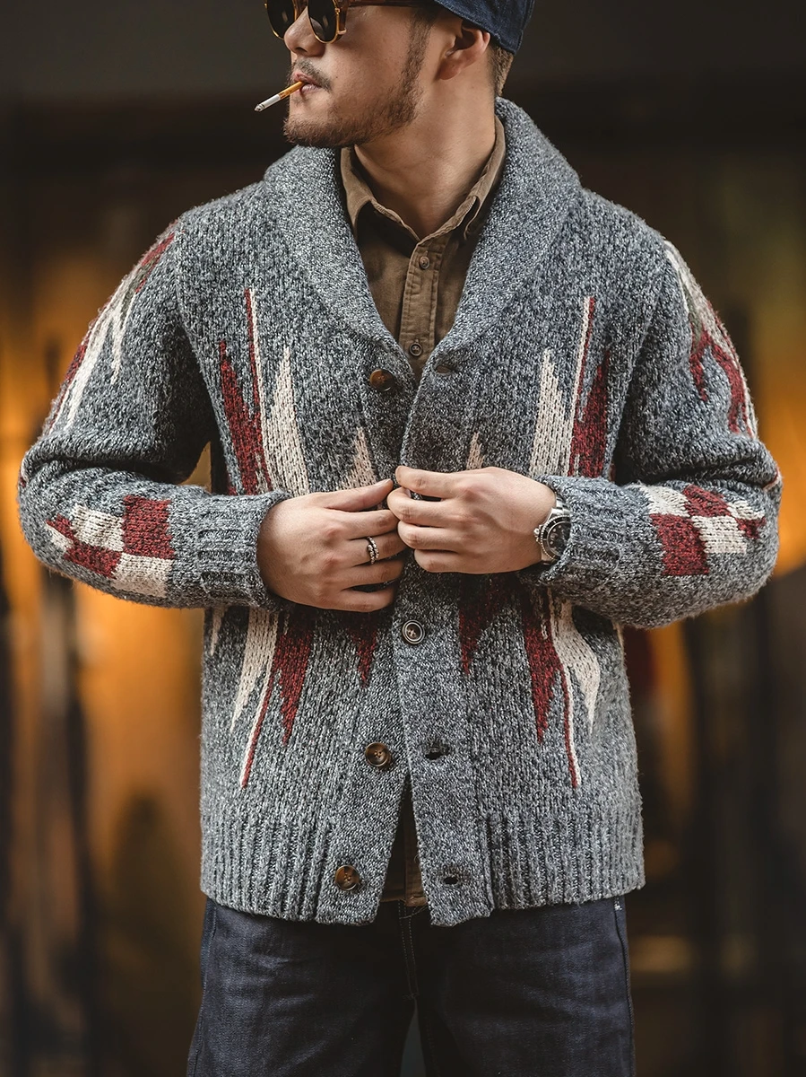 

Maden American Retro Indian Navajo Thiened Knitted Sweater Coat for Men Casual Faion Urban Sle Long Sve Zipper Design
