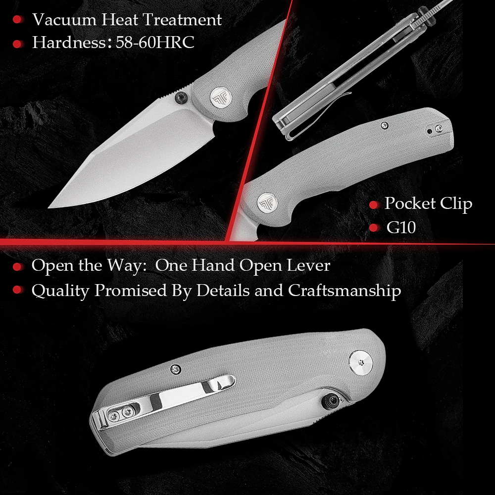 TRIVISA EDC Folding Knife for Men, Axis Pocket Knife with Clip，3.34” 14C28N Steel ,Stonewash Blade,G10 Handle.Camping Tool