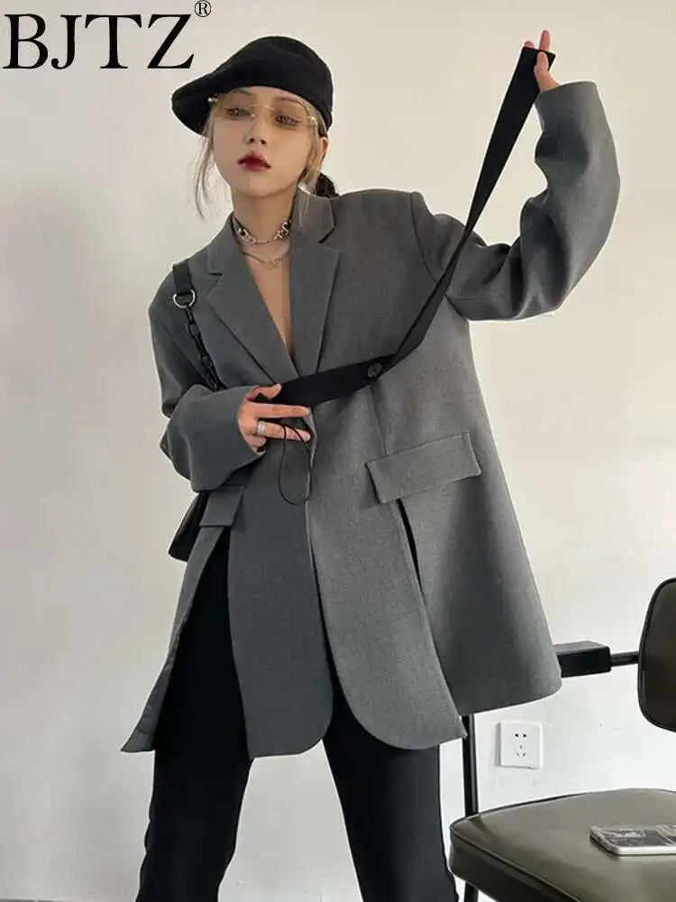 BJTZ 틈새 회색 디자이너 블레이저 여성 의류 2025 봄 가을 새로운 트렌드 느슨한 캐주얼 패션 탑 코트 여성 HL87