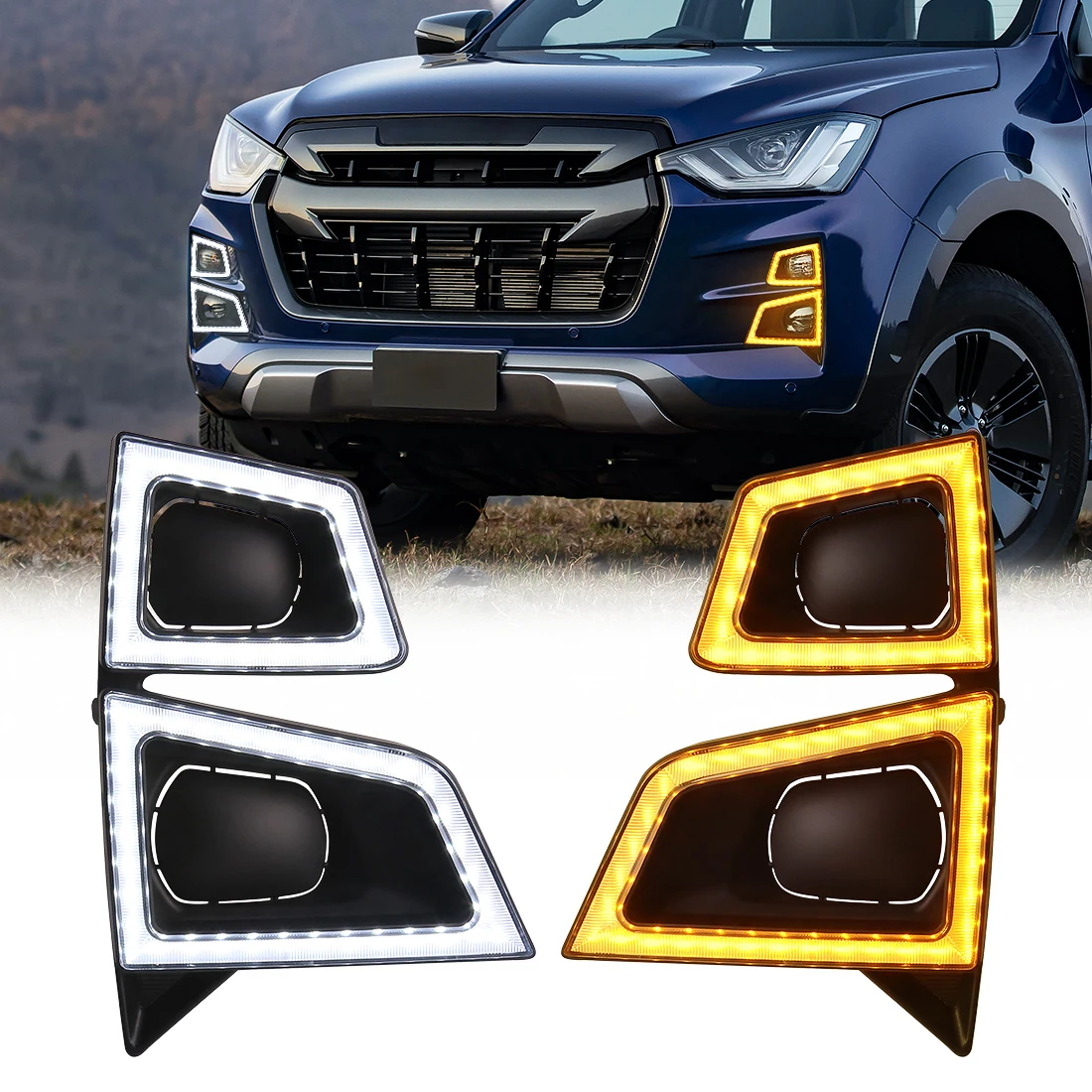 Led DRL For ISUZU D-max Pickup 2020 2021 2022 Daytime Running Lights Dynamic Turn Signal Fog Lamps White Yellow Car Accessories