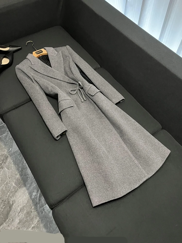 

Осень-зима, длинное модное облегающее шерстяное пальто с узлом, дизайн A05503, ветровка JF, женское пальто