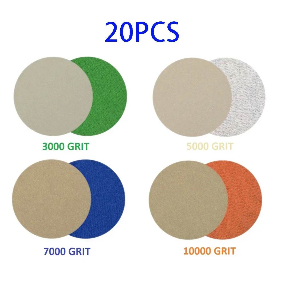 Polishing tool Sanding Discs Sandpaper Waterproof Wet/Dry 20pcs 3000 5000 7000 10000 Grit Anti-static Flexibility