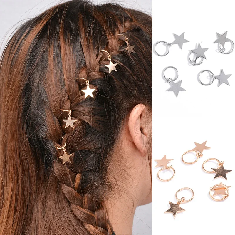 5pcs/bag Twist Braid Hair Ornament for Women Charming Alloy Circle Hoop Personality Braid DIY Pendant Hair Accessories