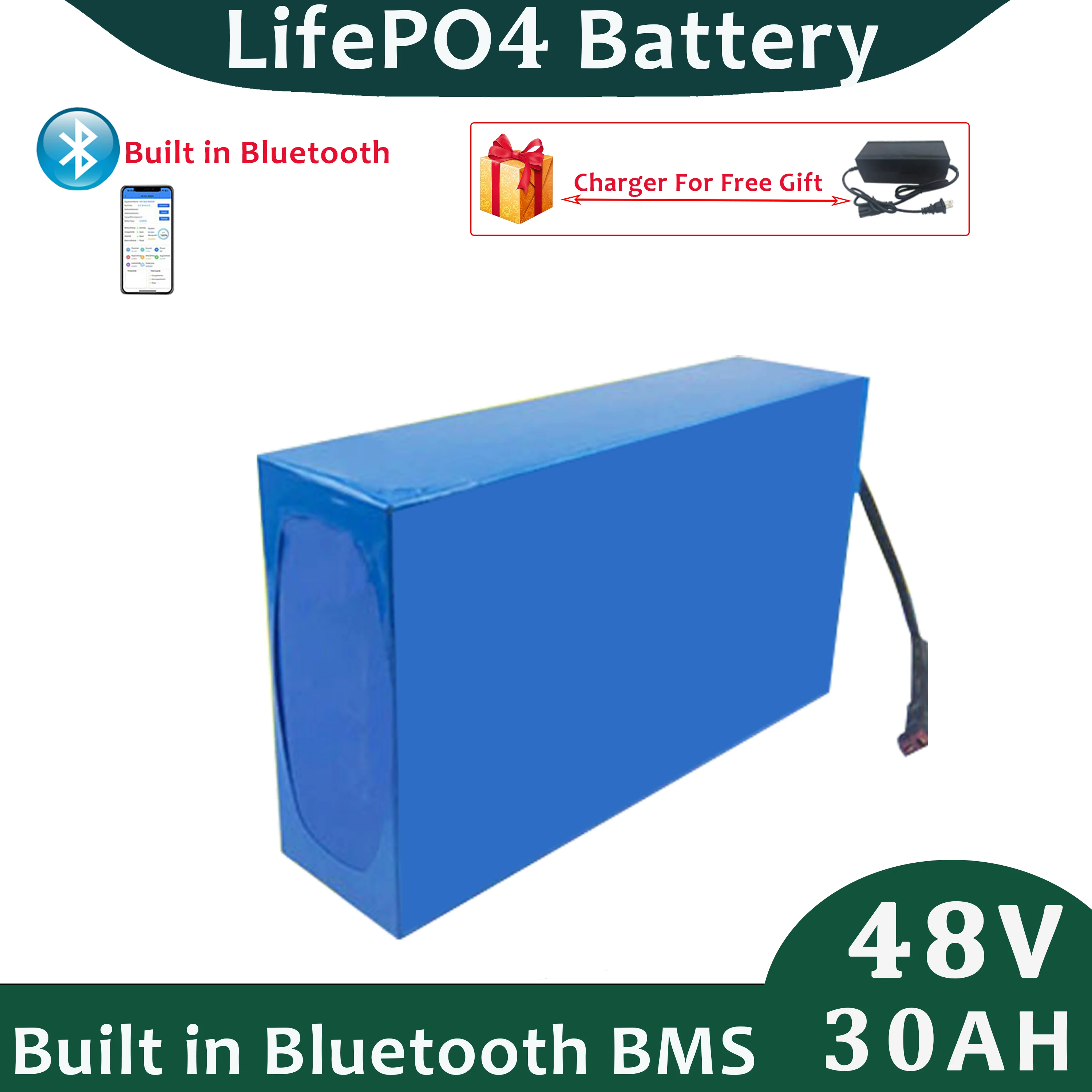 Built in Bluetooth BMS 48V 30AH LifePO4 Battery Pack For Golf Cart