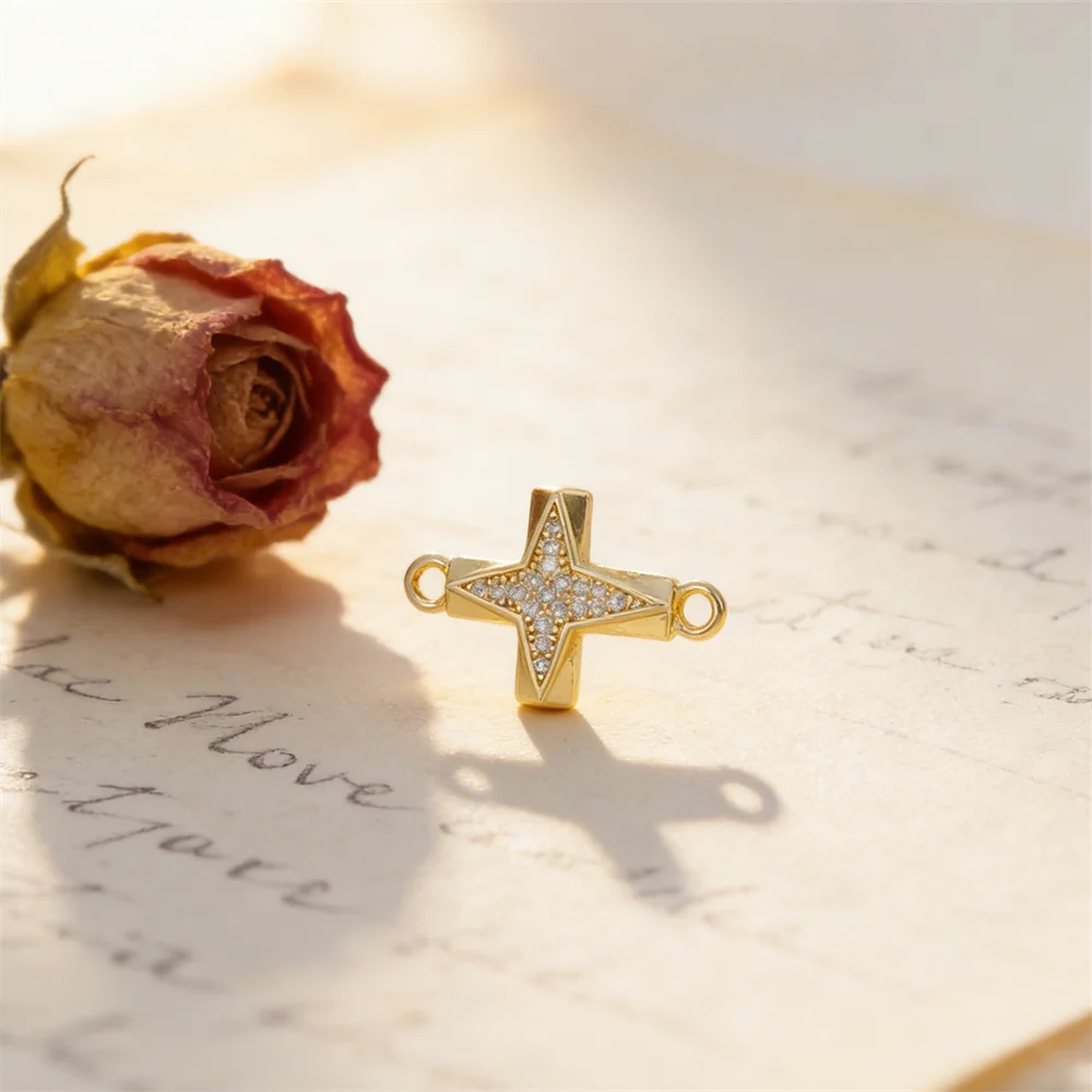 1Pc Link Connectors Brass Cubic Zirconia Cross Charms for Diy Jewelry Necklace Bracelet Making Hollow Accessories for Men Women